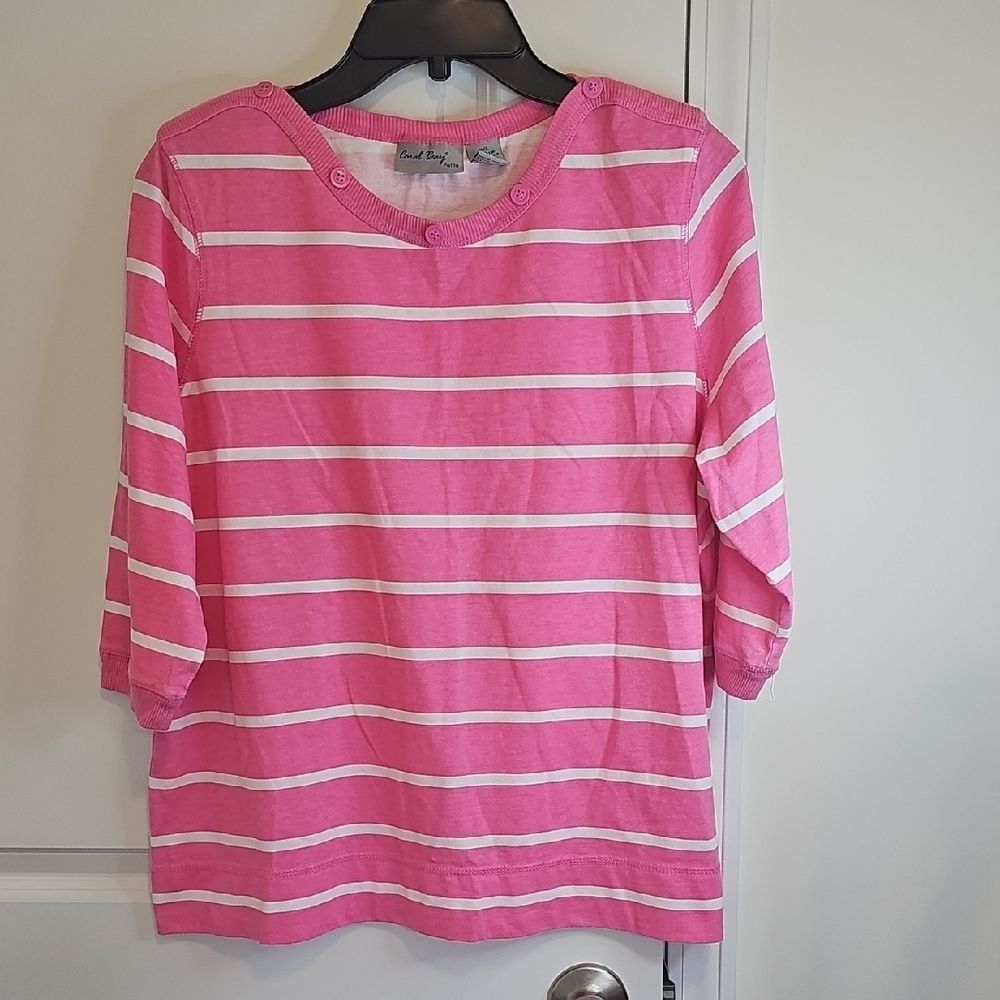 Coral Bay Pink and White Striped Long‎ Sleeve Tee
